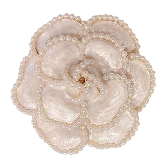 BOGO FREE Camellia PEARL ROSE ENAMEL BROOCH PIN - Picture 1 of 7